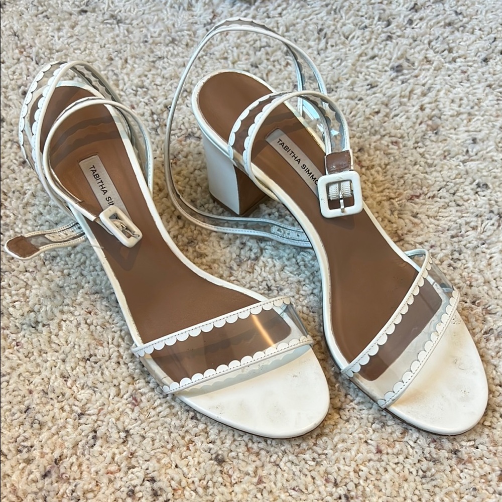 Tabitha Simmons White Heels with Strappy Design and Wedge Heel